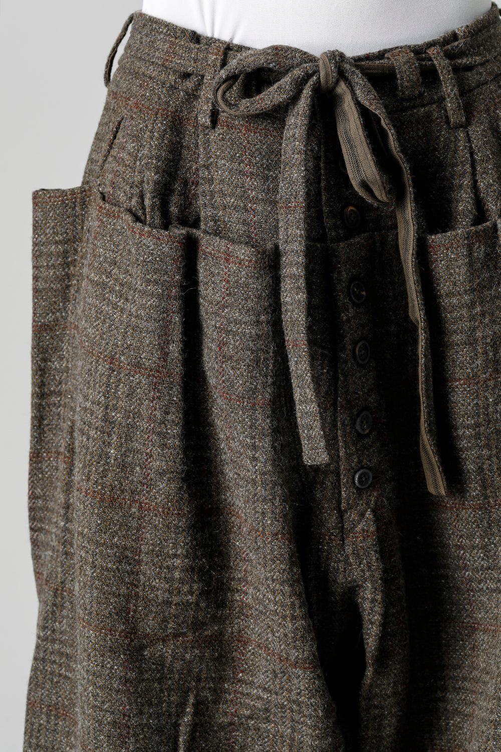 Front Pleats Wide Drawstring Trousers