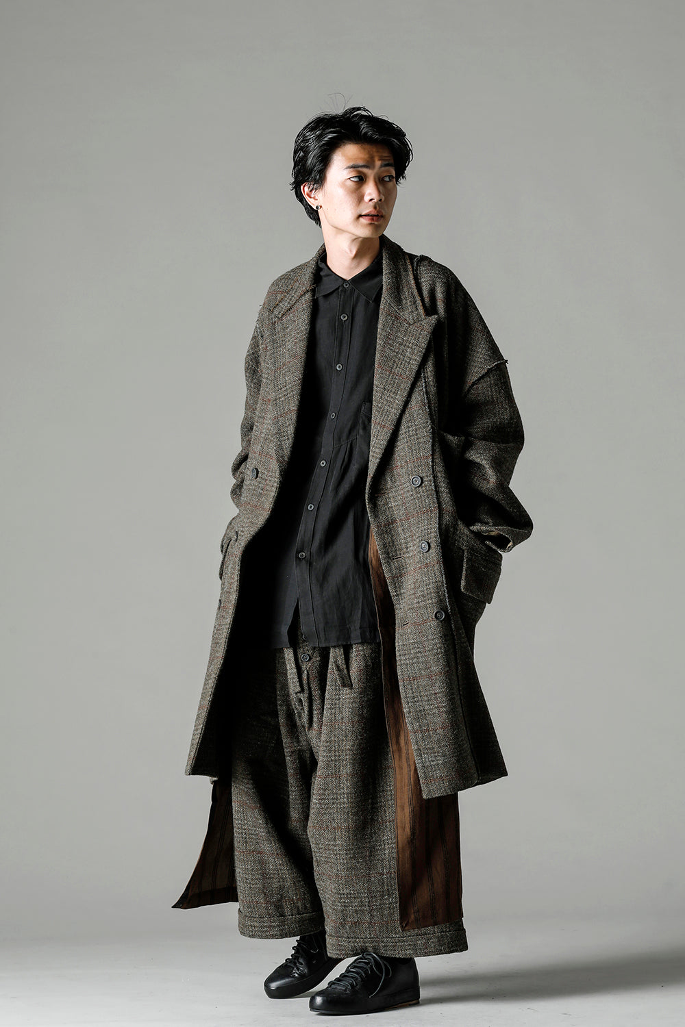 Front Pleats Wide Drawstring Trousers