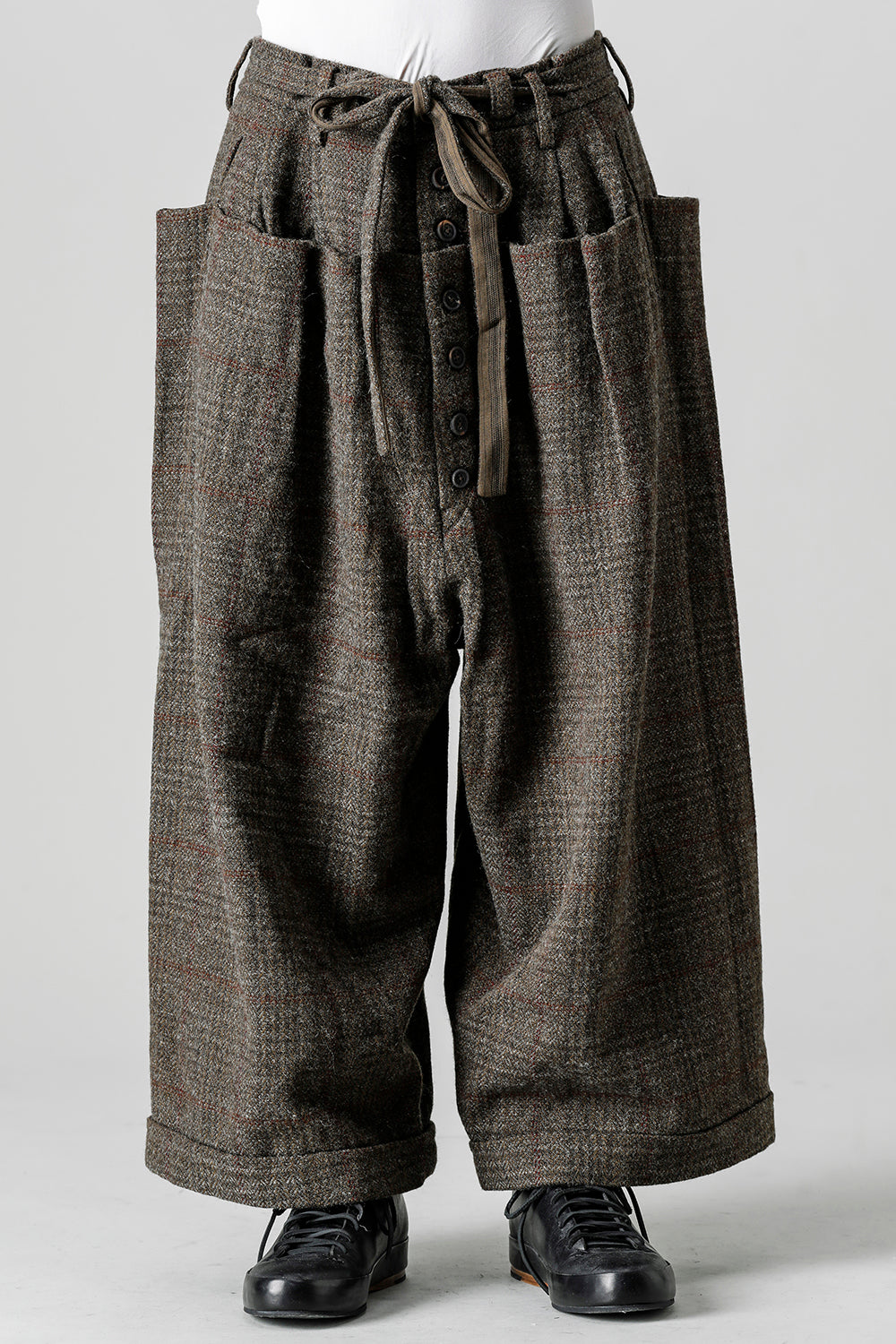 Front Pleats Wide Drawstring Trousers