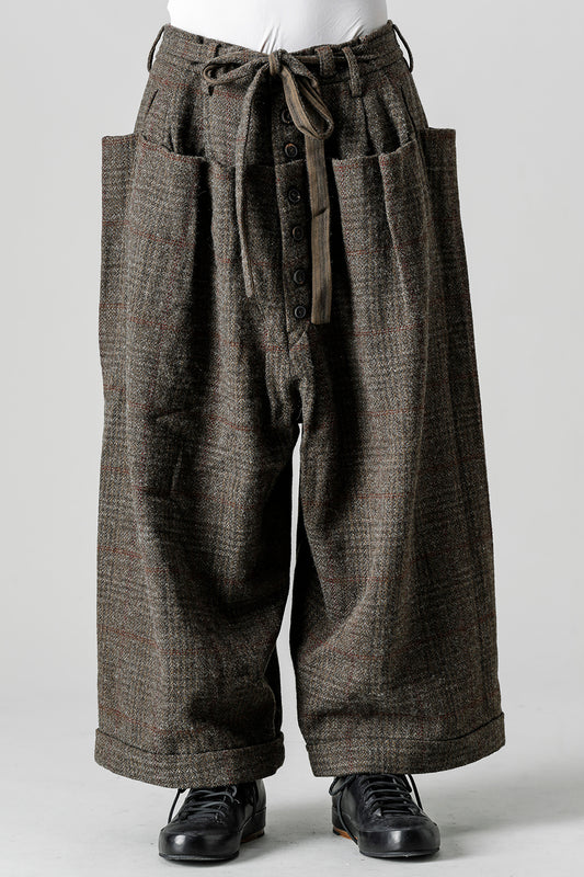 Front Pleats Wide Drawstring Trousers