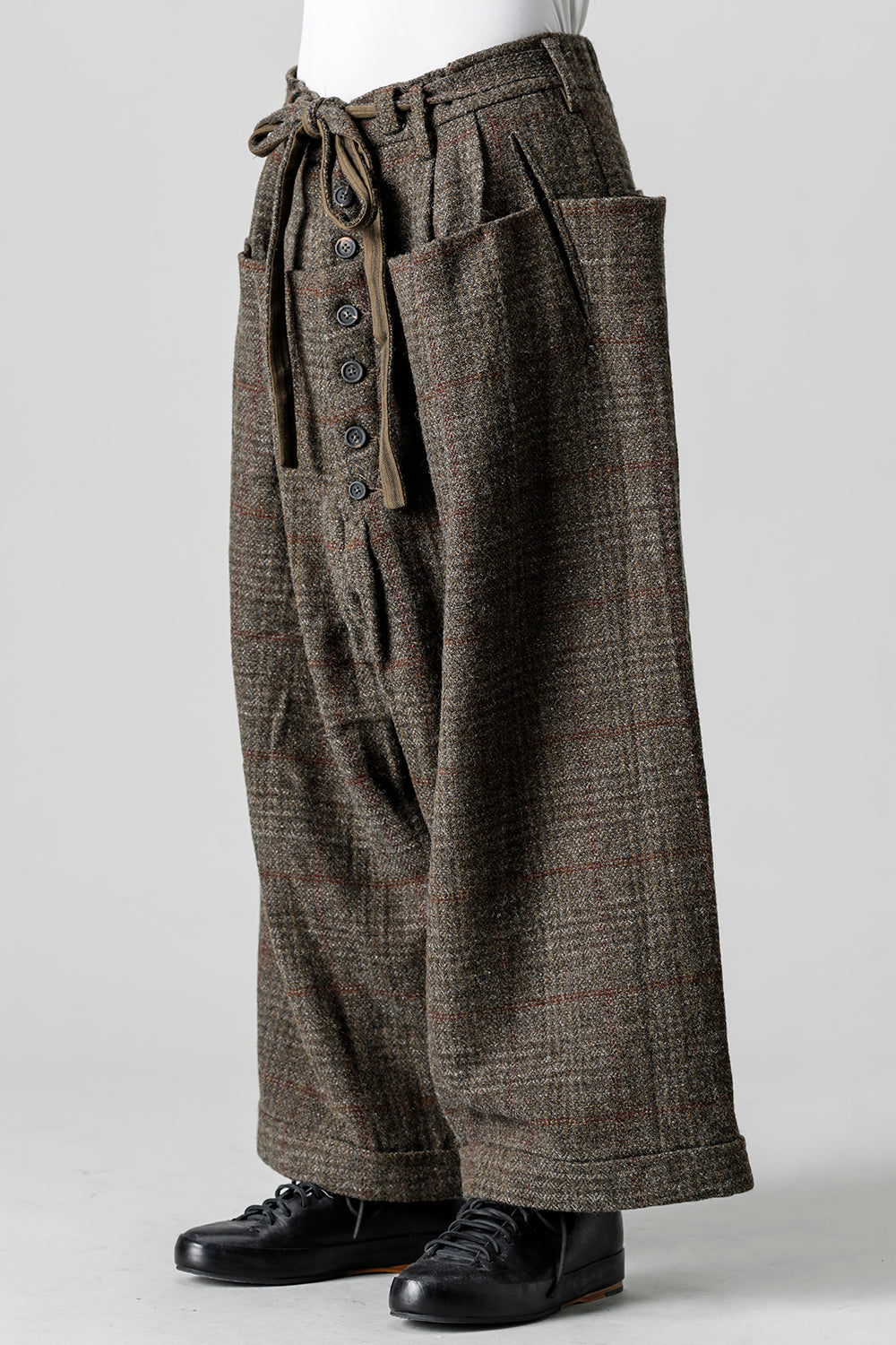 Front Pleats Wide Drawstring Trousers