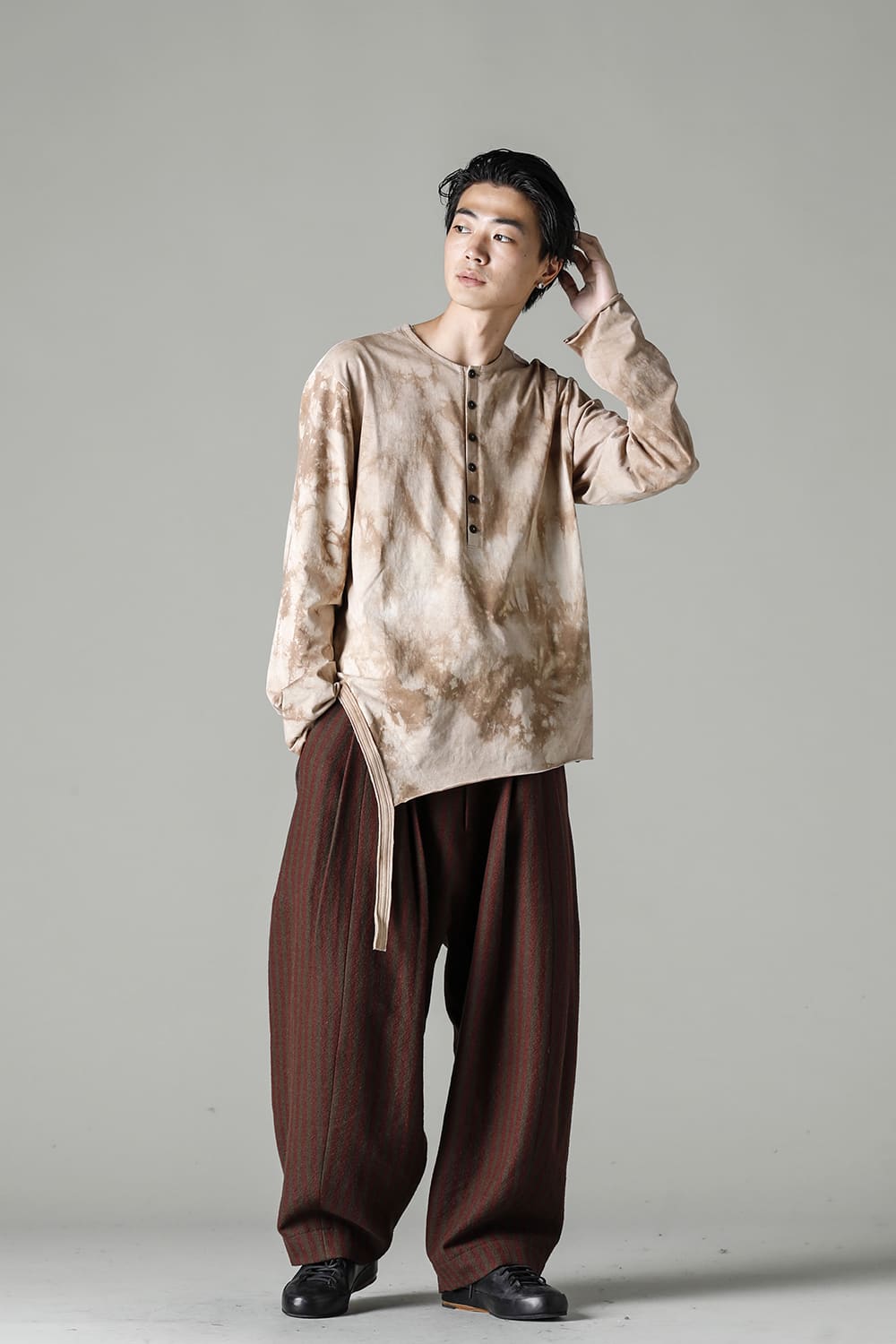 Front Pleats Dropped Crotch Trousers