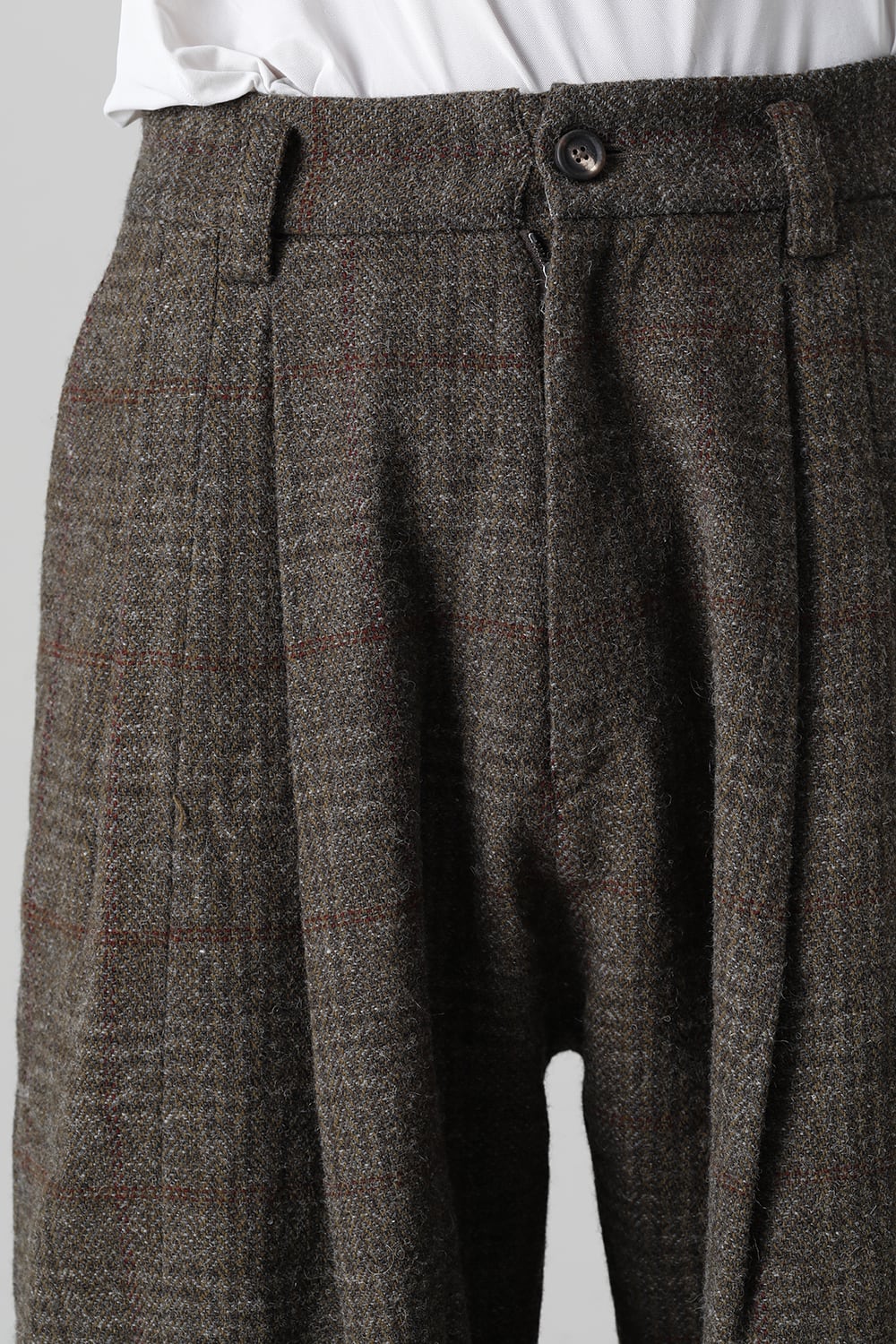 Front Pleats Dropped Crotch Trousers