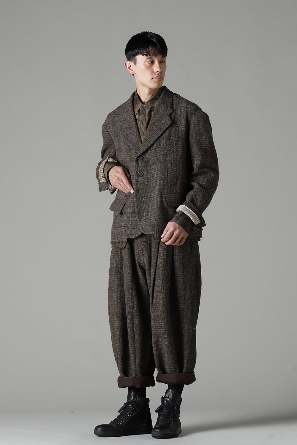 Front Pleats Dropped Crotch Trousers