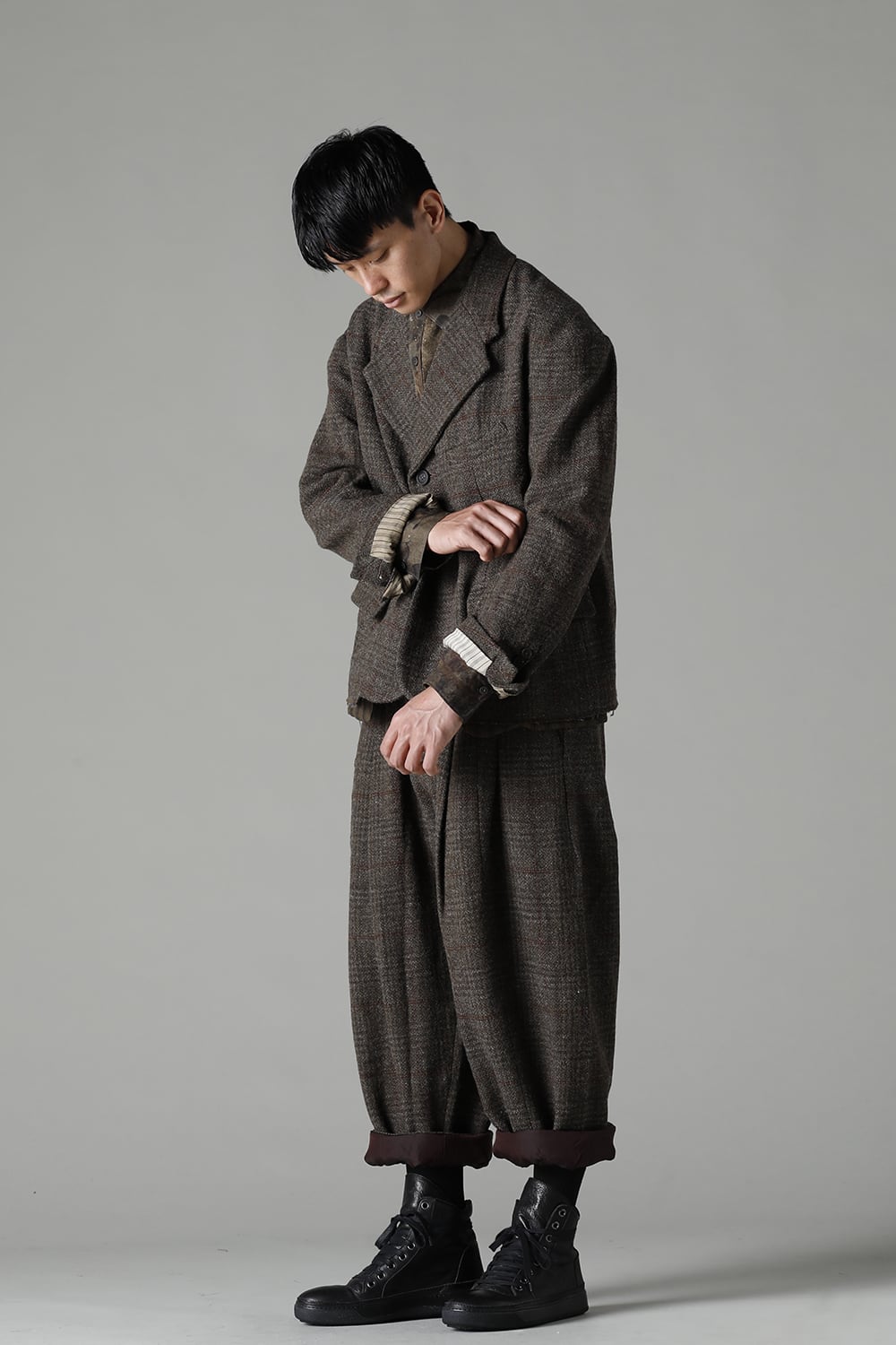 Front Pleats Dropped Crotch Trousers