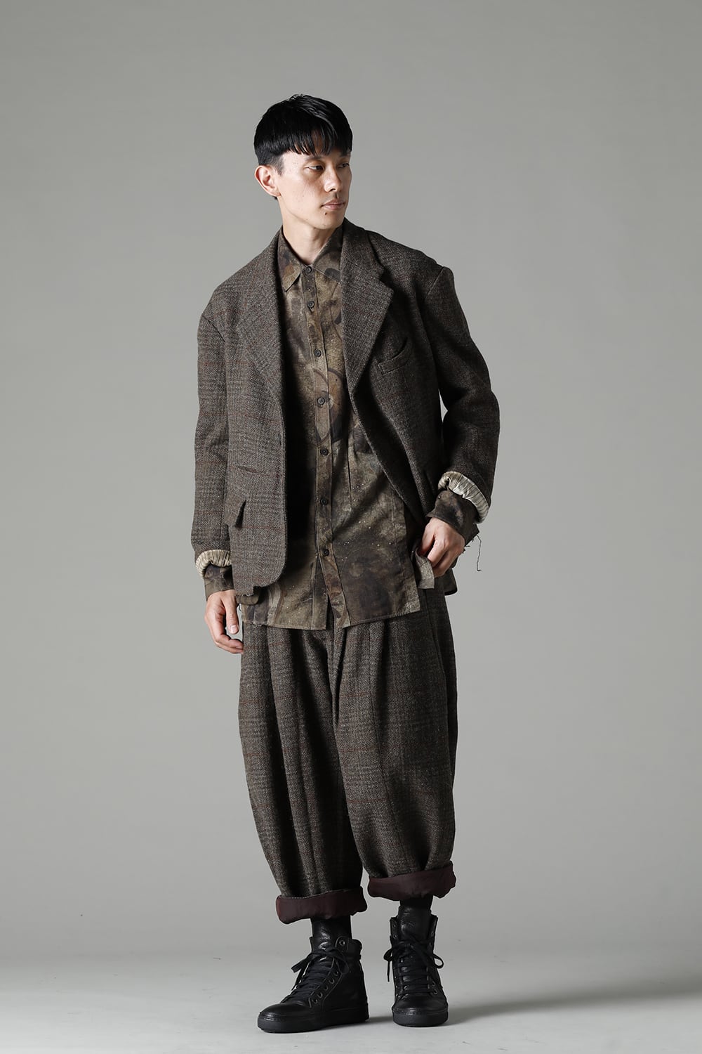 Front Pleats Dropped Crotch Trousers