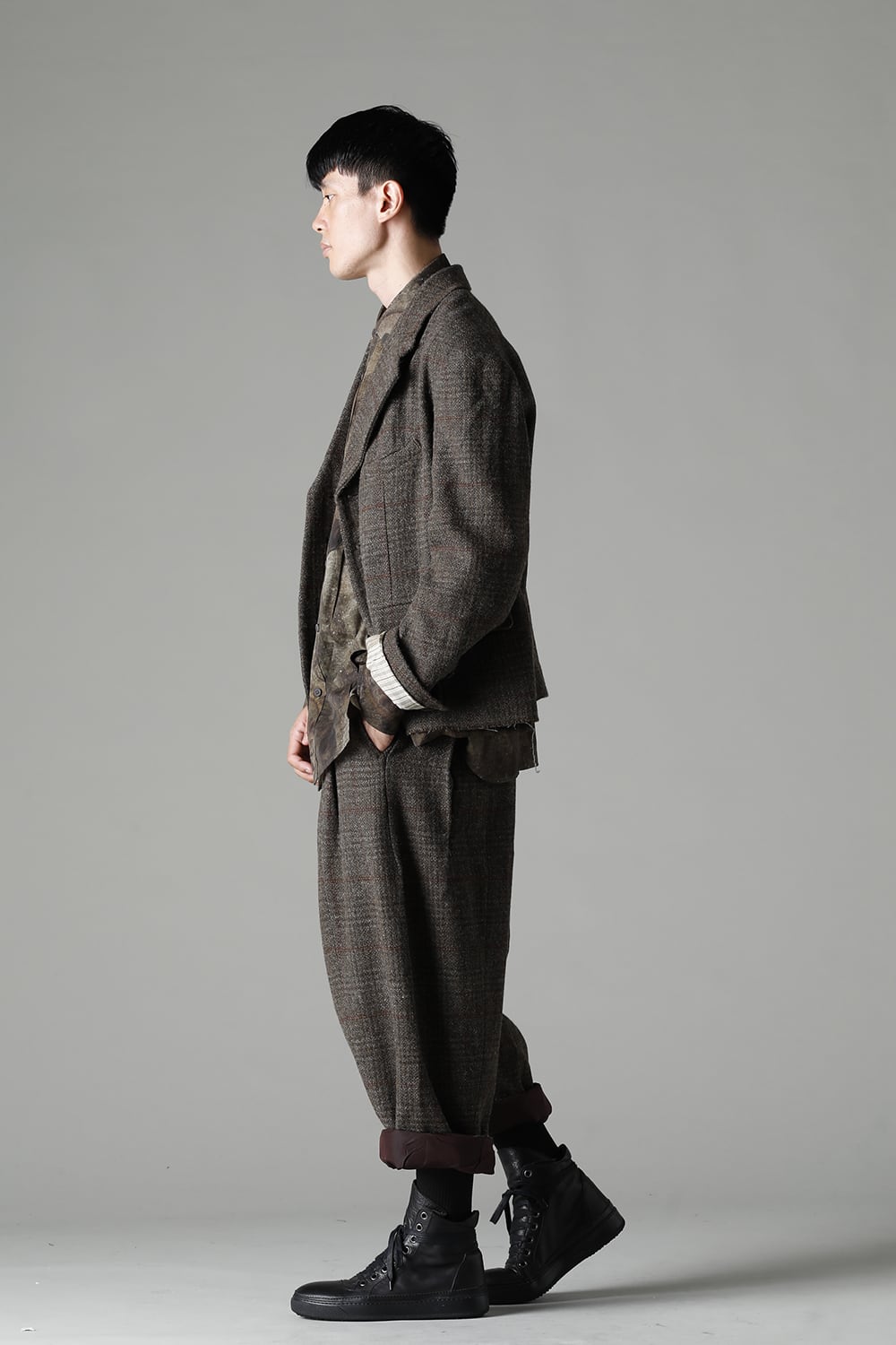 Front Pleats Dropped Crotch Trousers