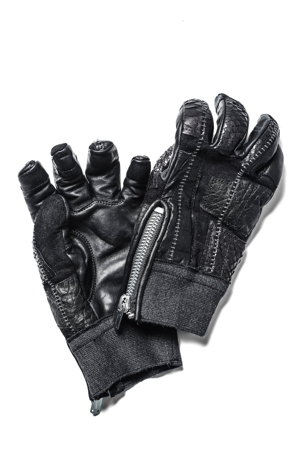 パッチワーク マルチレザー オーバーロック ジップグローブ