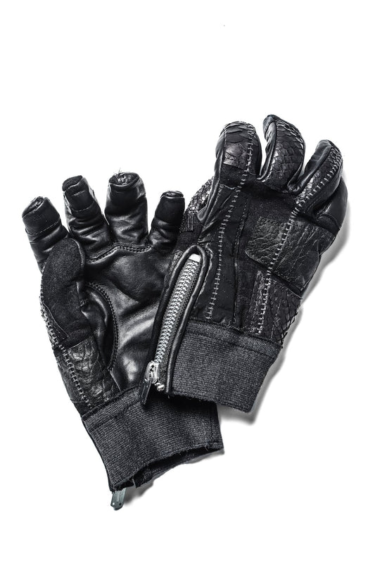 パッチワーク マルチレザー オーバーロック ジップグローブ
