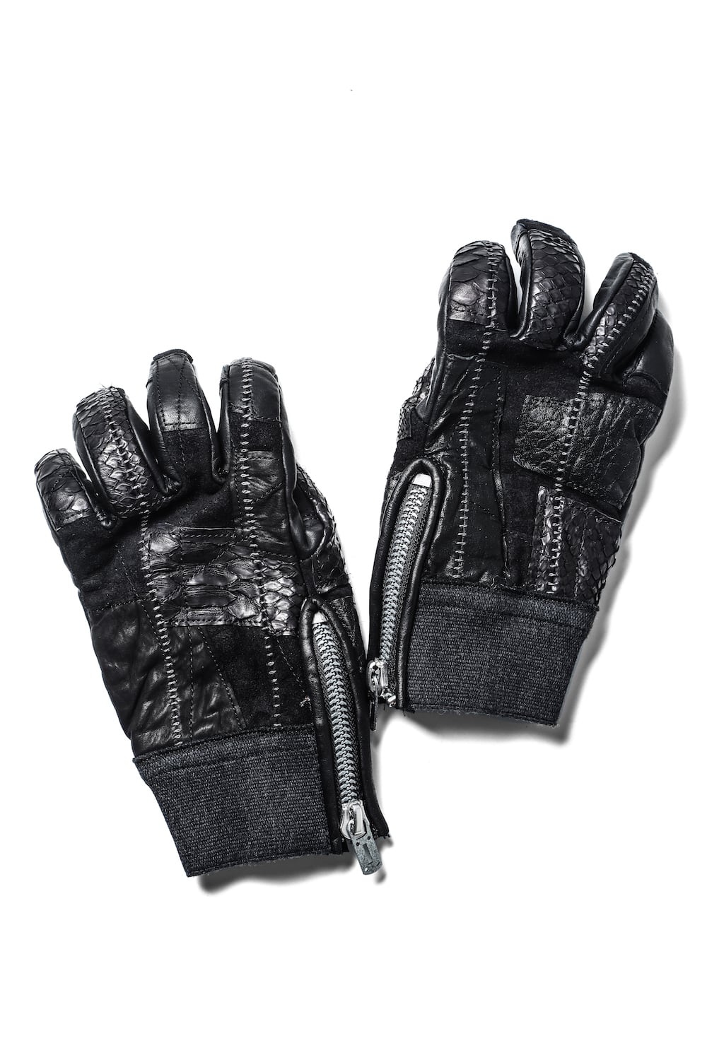 パッチワーク マルチレザー オーバーロック ジップグローブ