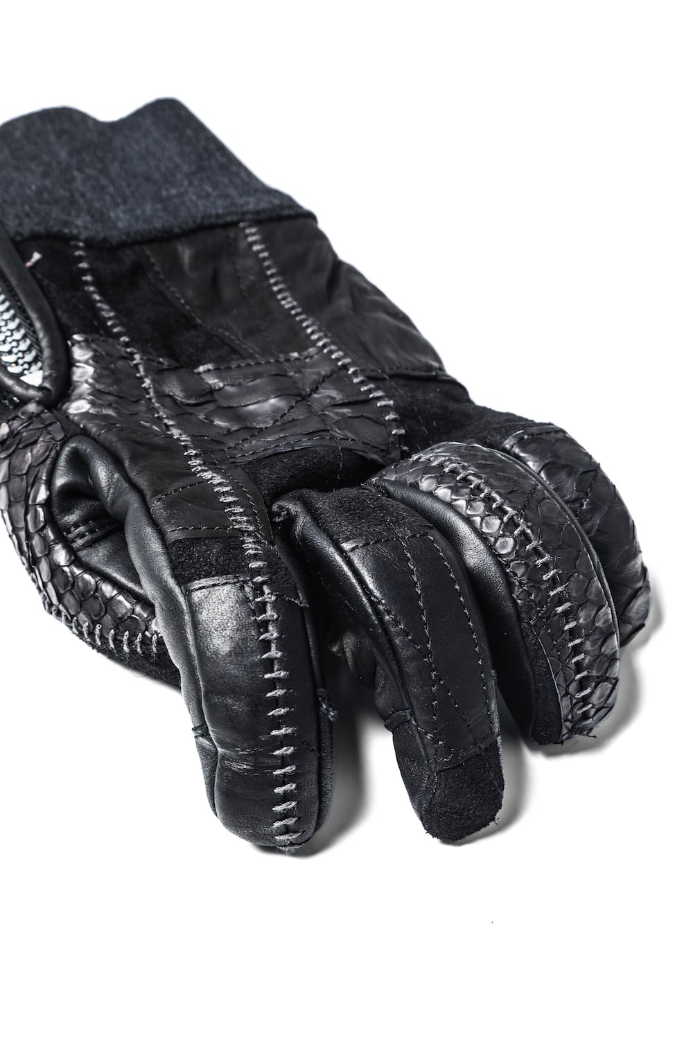 パッチワーク マルチレザー オーバーロック ジップグローブ