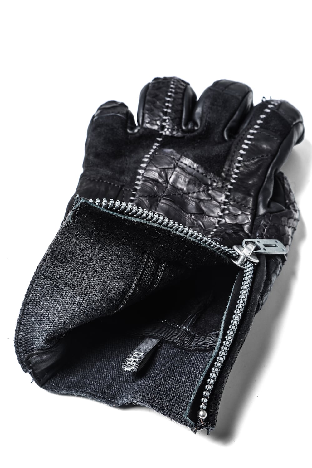 パッチワーク マルチレザー オーバーロック ジップグローブ