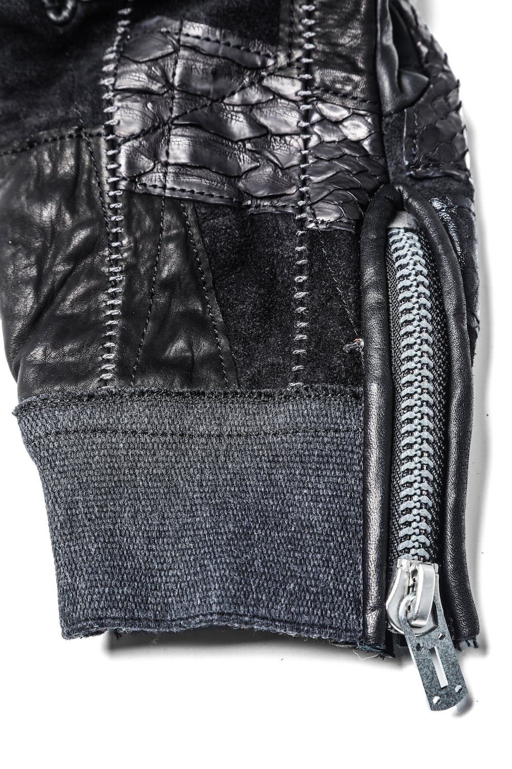 パッチワーク マルチレザー オーバーロック ジップグローブ