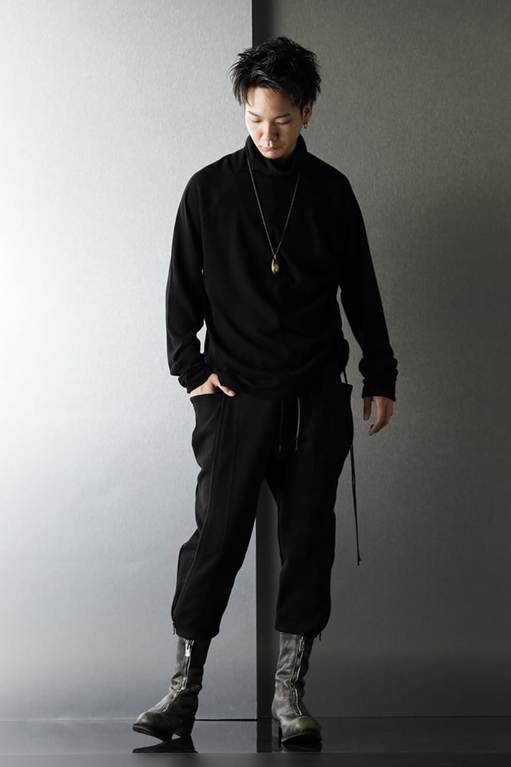 Cotton fleece Side Zip pants Black × Black