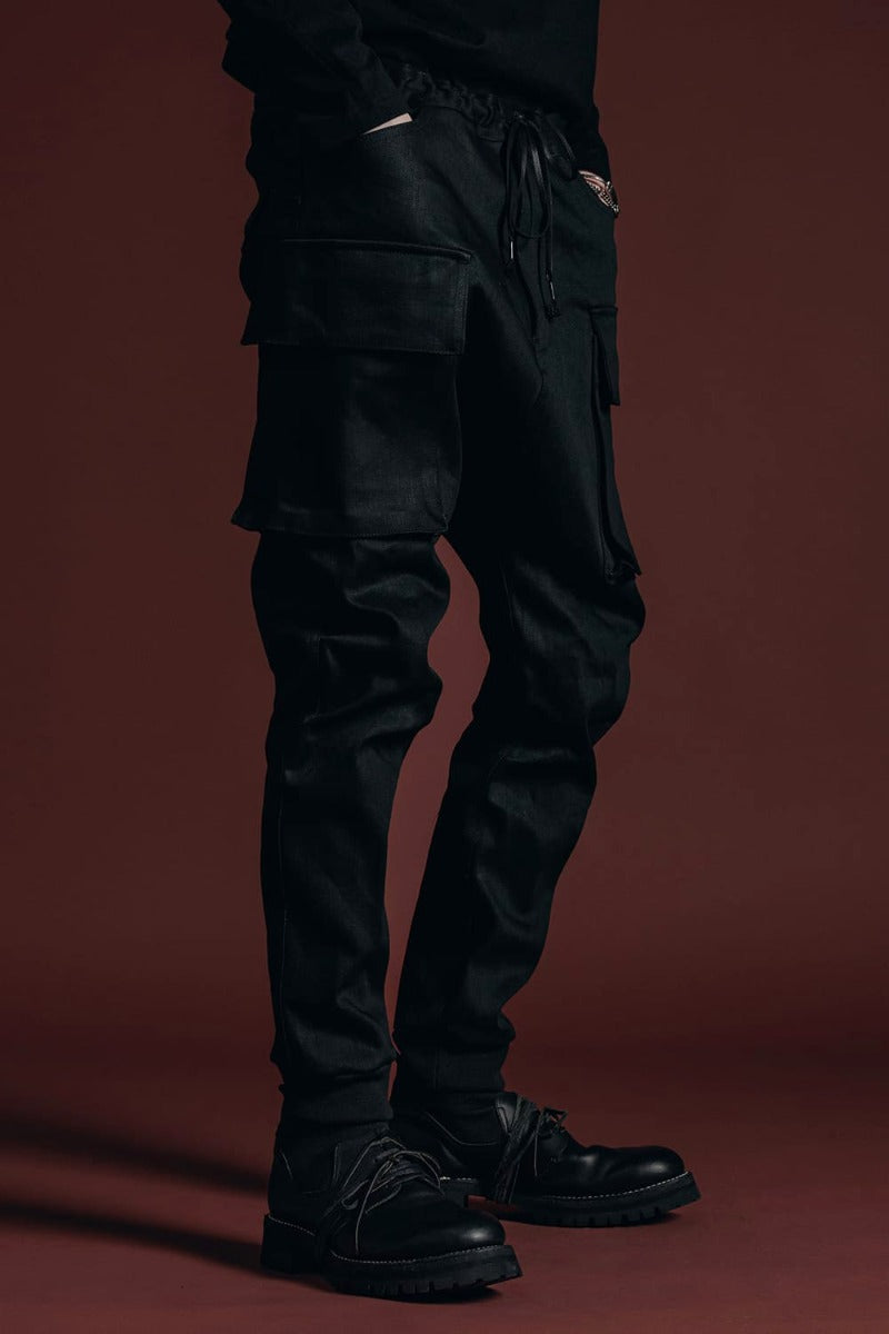 Black Denim Cargo Pants