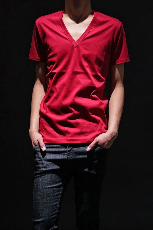 GalaabenD 16SS BASIC Bio Silket V-Neck Cut Sew (RED)