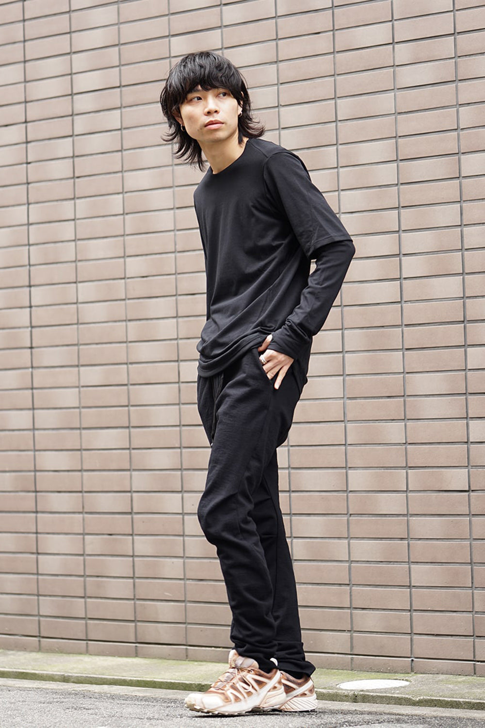 Long sleeve layerd type cotton canapa jersey