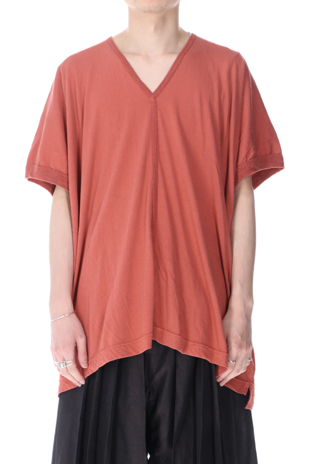 Wide fit V-neck T-shirt Coral