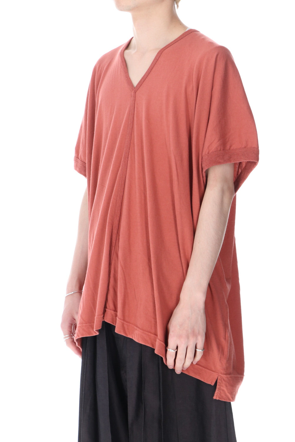 Wide fit V-neck T-shirt Coral