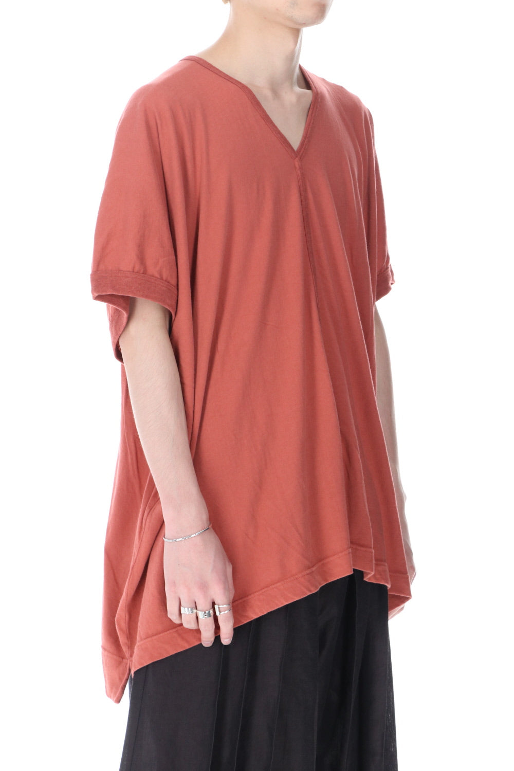 Wide fit V-neck T-shirt Coral