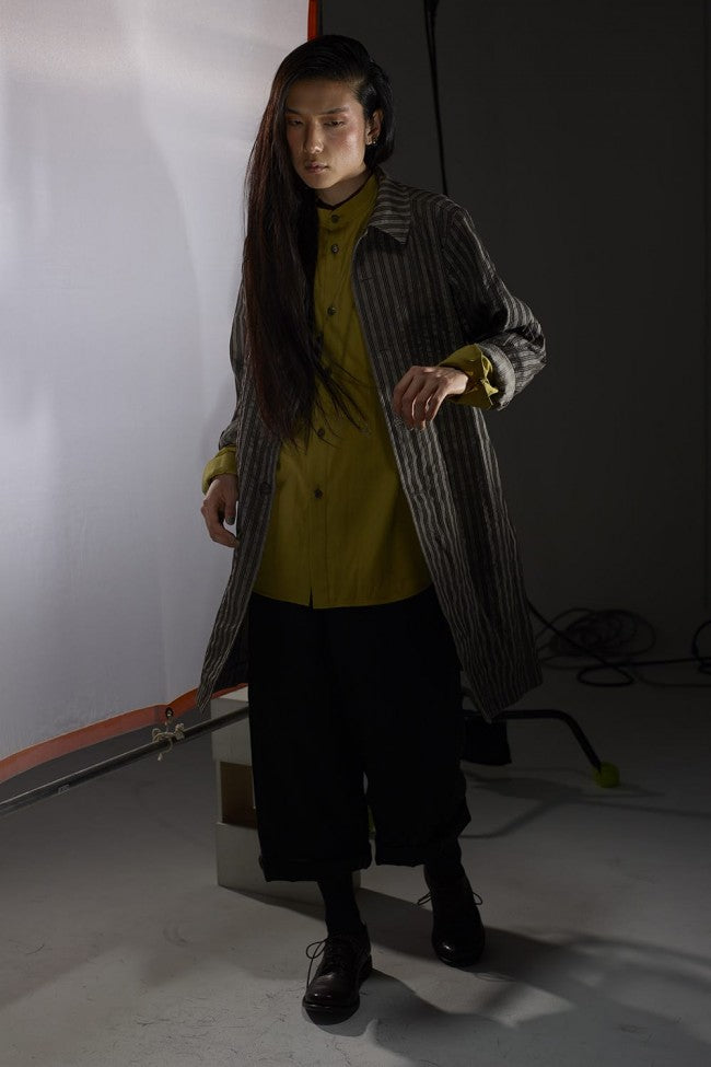 Open collar shirt silk tencel sandblast Dirty Yellow