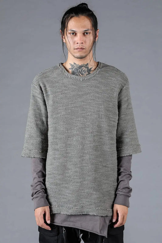 ローゲージニット×コットンジャージレイヤードTシャツ グレー