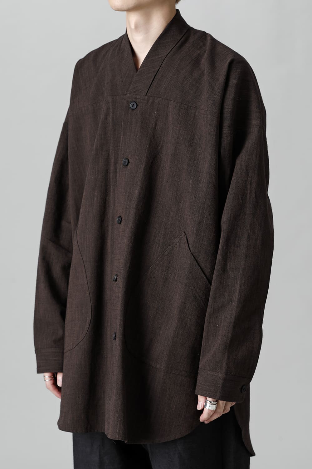 V NECK OVERSHIRT Brown