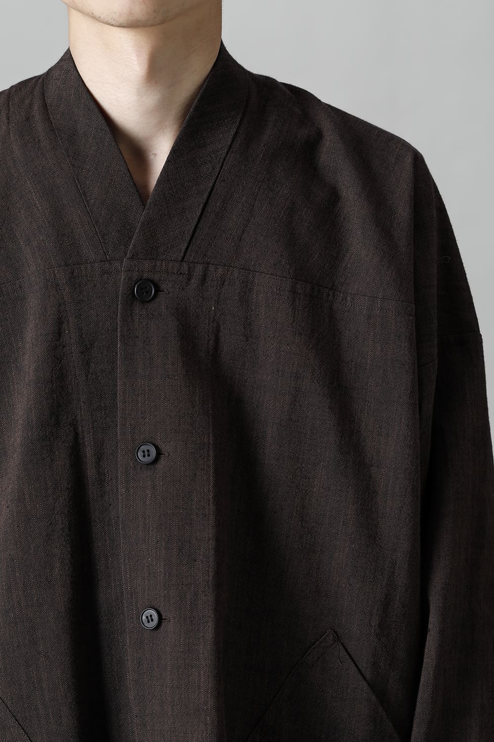 V NECK OVERSHIRT Brown