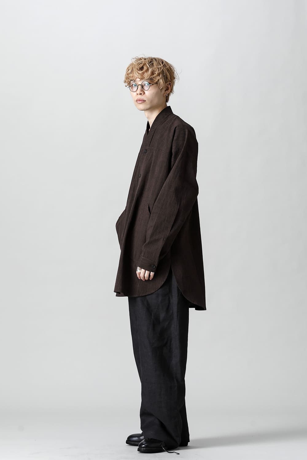 V NECK OVERSHIRT Brown