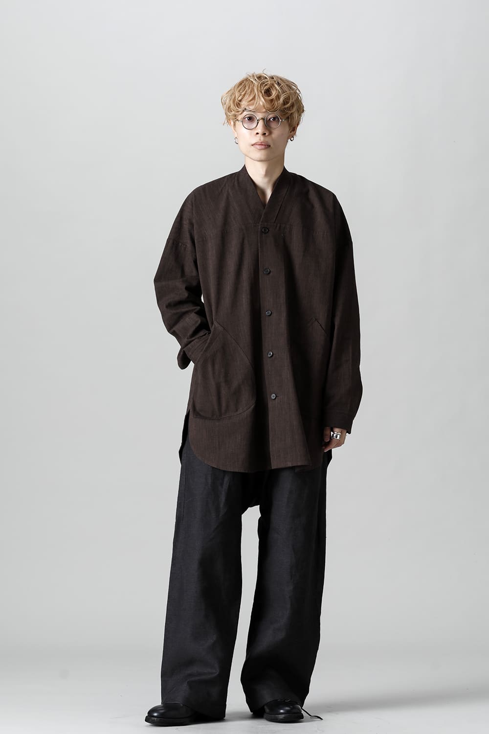 V NECK OVERSHIRT Brown