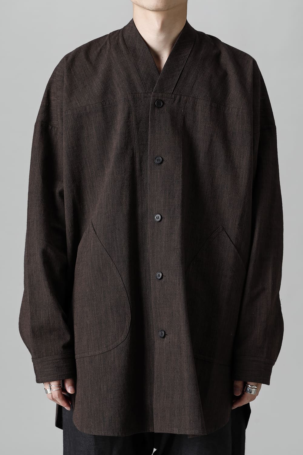 V NECK OVERSHIRT Brown