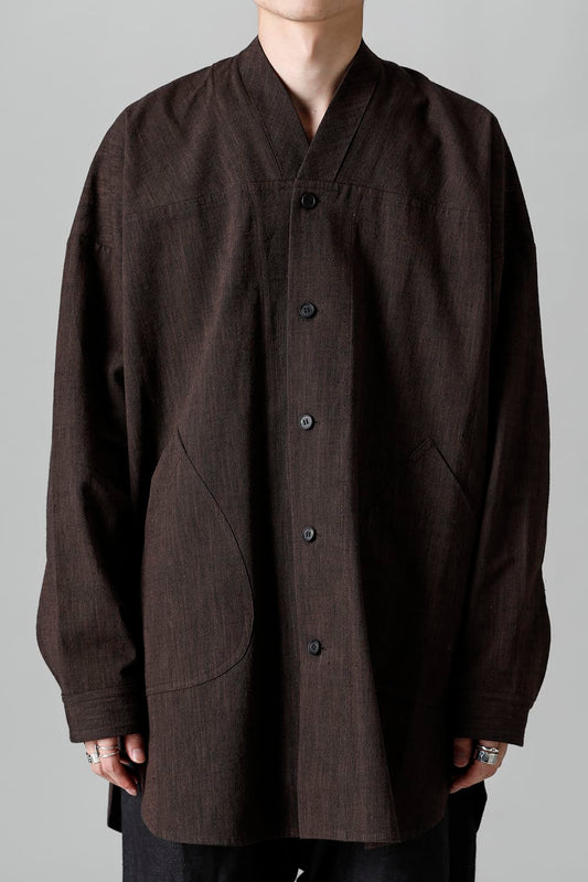 V NECK OVERSHIRT Brown