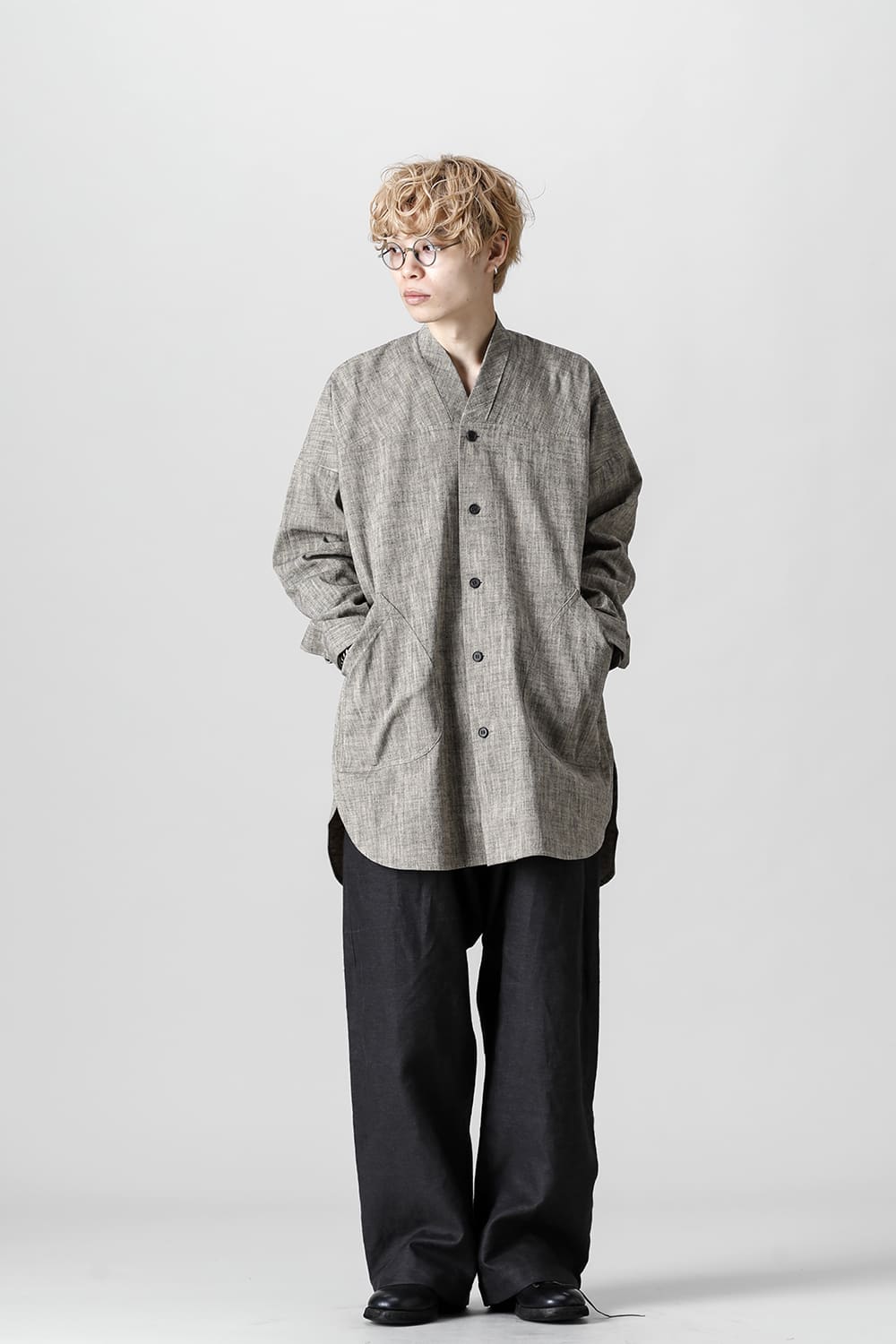 V NECK OVERSHIRT Sand / Black