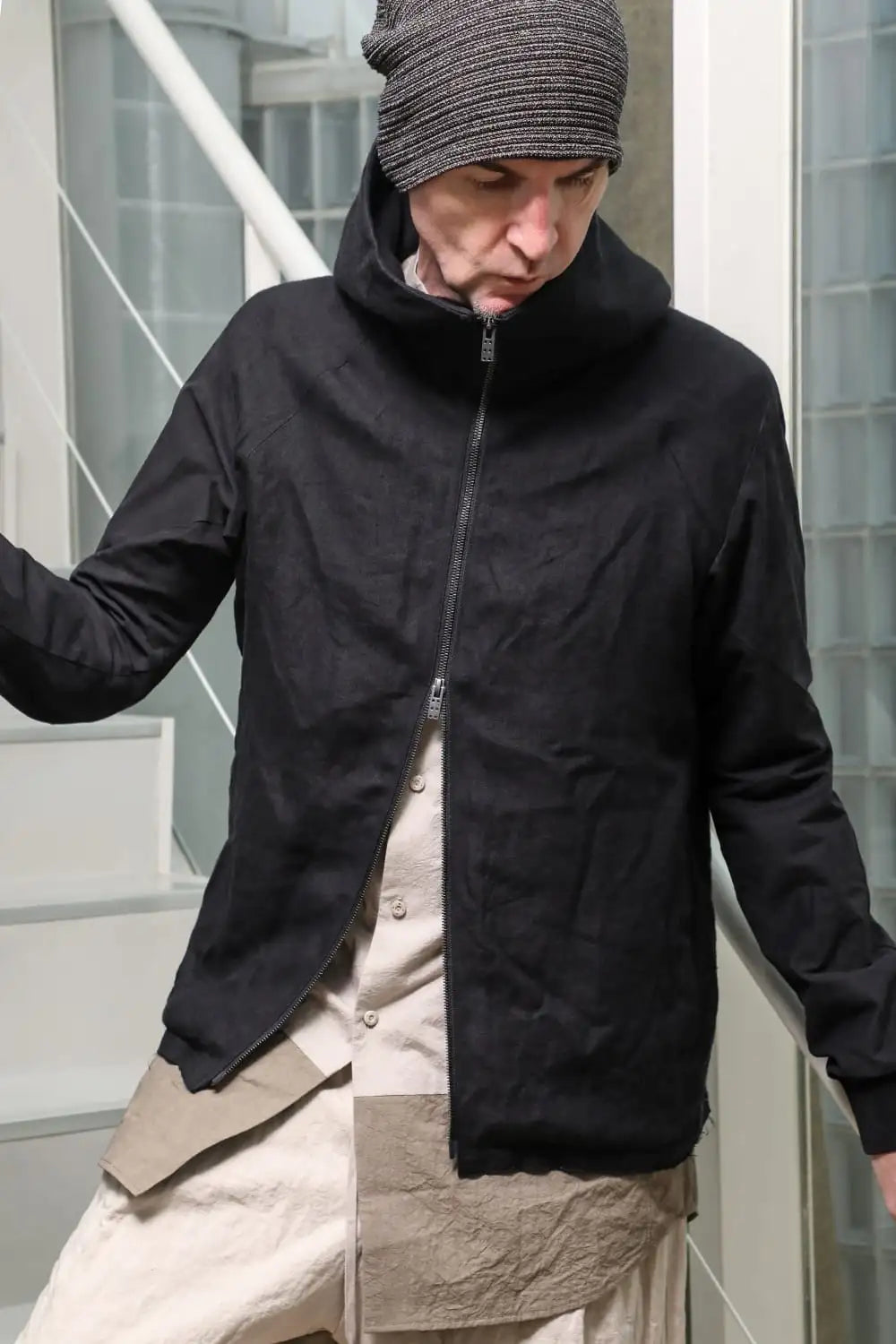 Hooded jacket soft nubuck cow leather