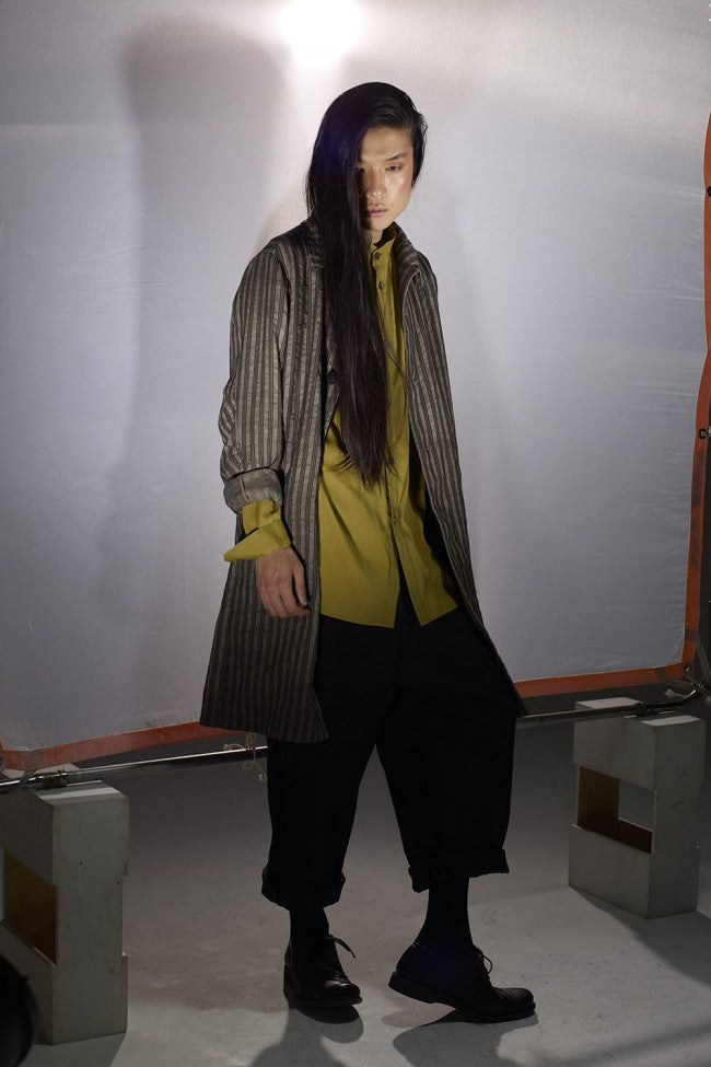 Open collar shirt silk tencel sandblast Dirty Yellow