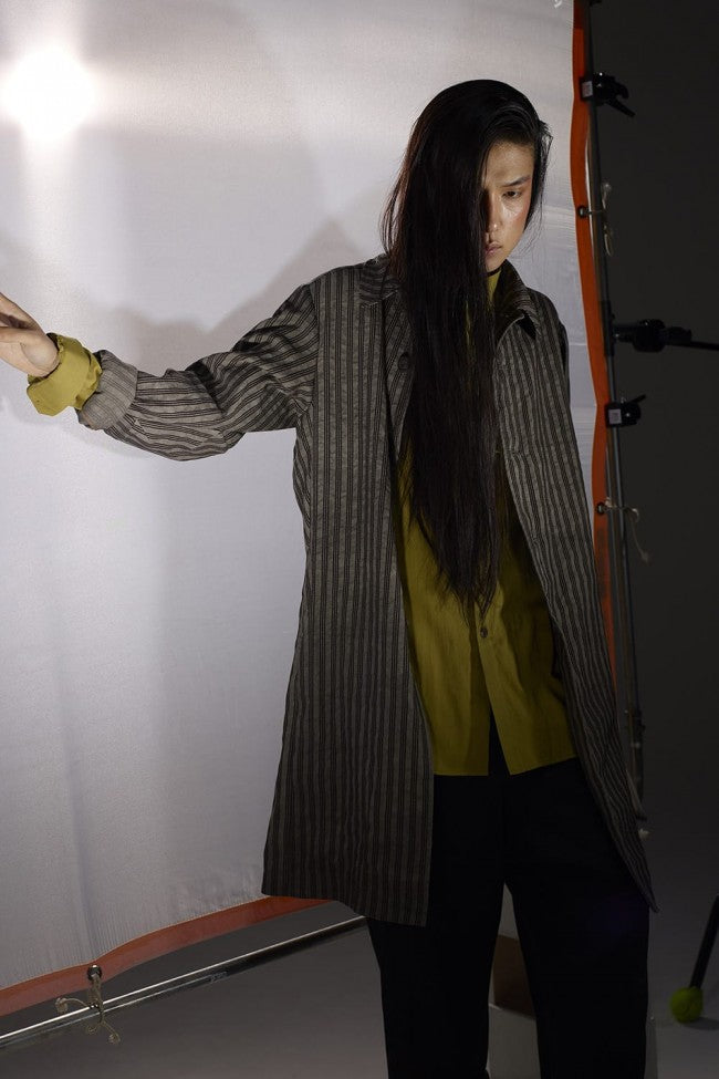 Open collar shirt silk tencel sandblast Dirty Yellow