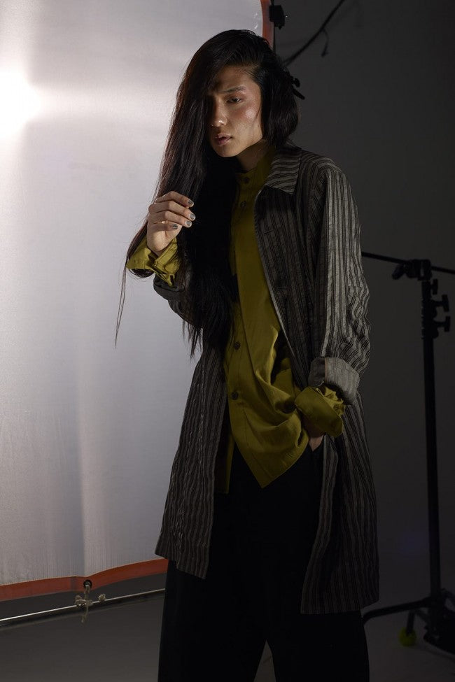 Open collar shirt silk tencel sandblast Dirty Yellow