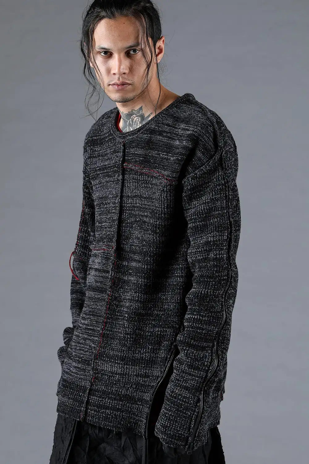 Wool Knit Zip Pullover Black