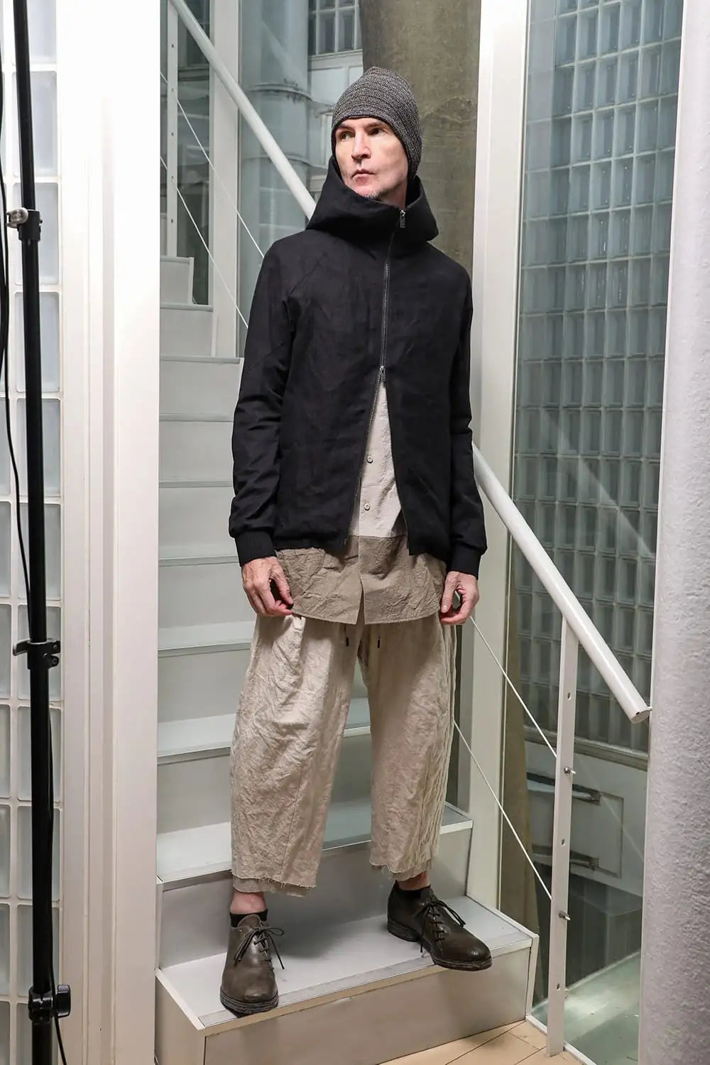 Hooded jacket soft nubuck cow leather