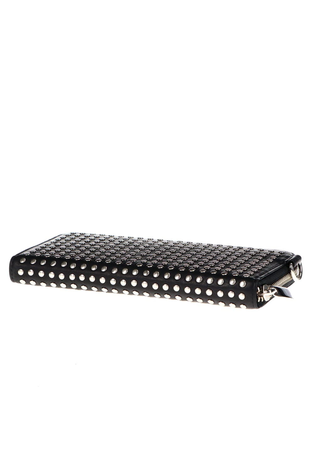 Leather long wallet fold 'all-studs' 2 Silver