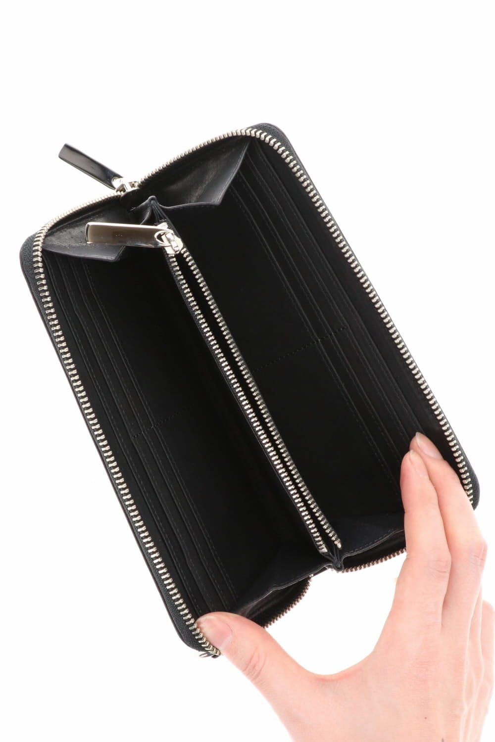 Leather long wallet fold 'all-studs' 2 Silver