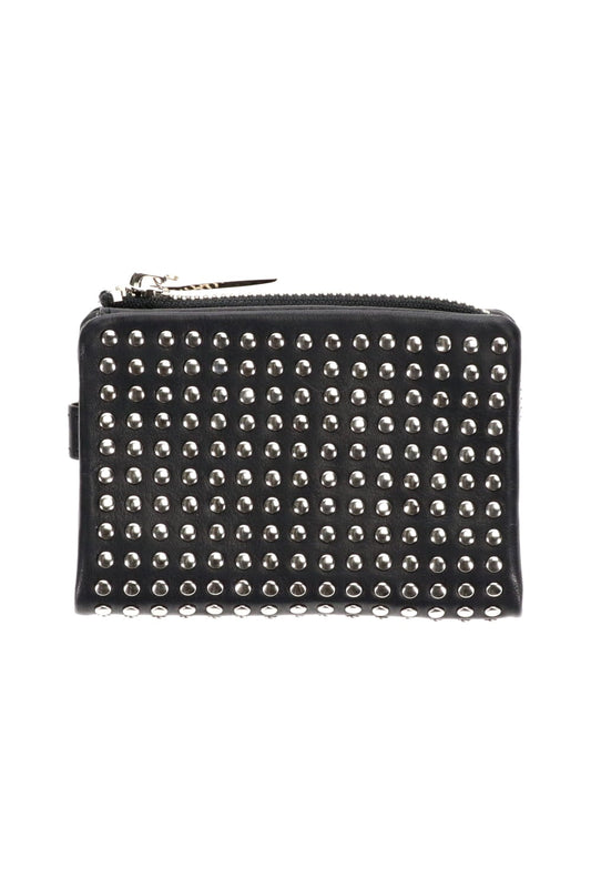 Leather micro wallet 'all-studs' 2 Silver