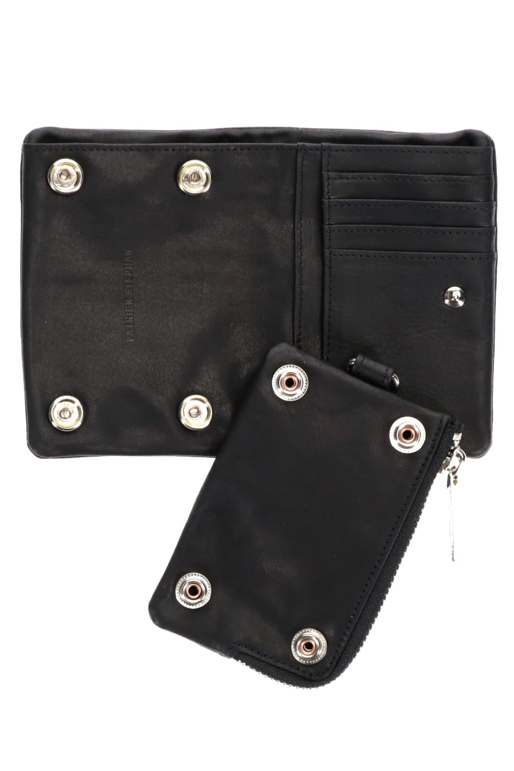 Leather micro wallet 'all-studs' 2 Silver