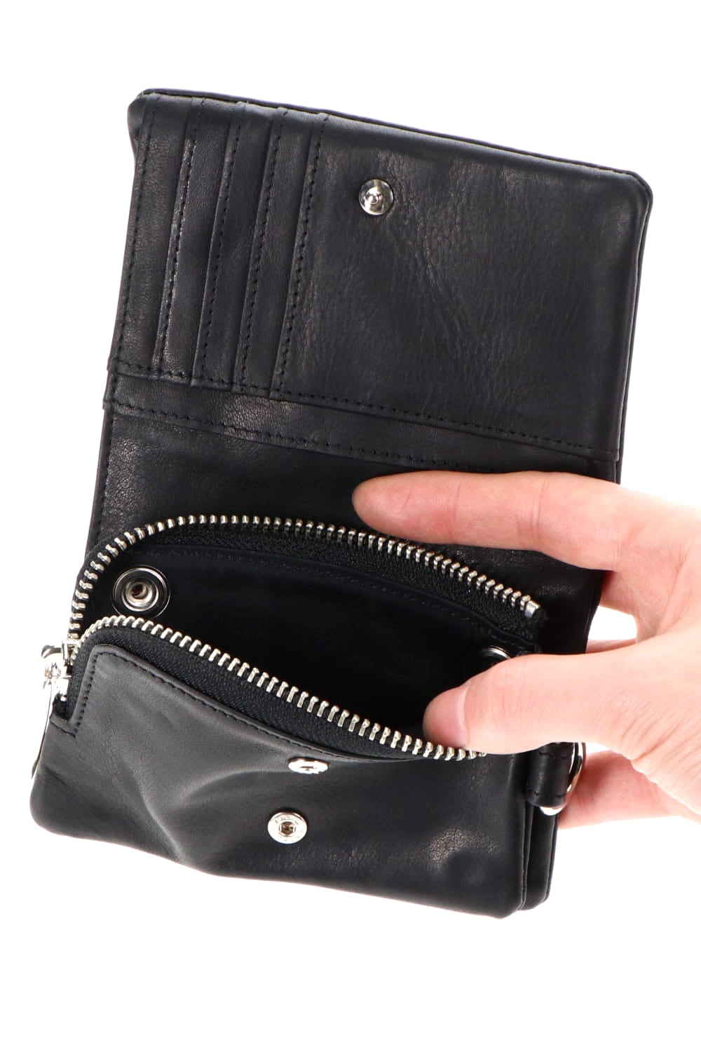 Leather micro wallet 'all-studs' 2 Silver