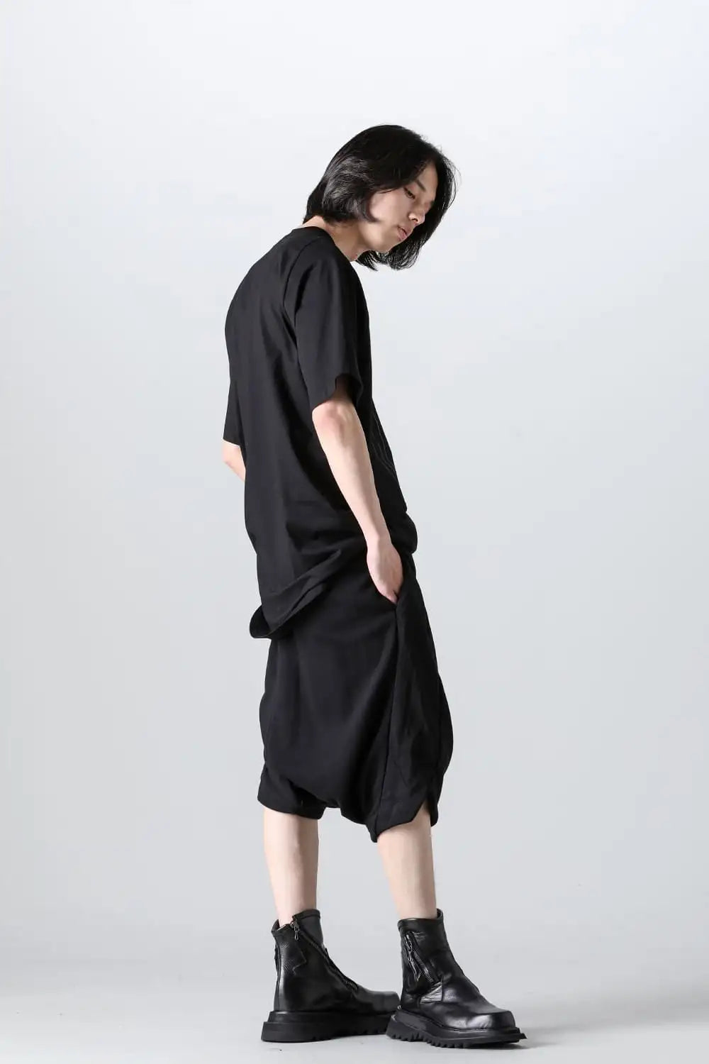 Cotton Sweat Sarouel Short Pants Black