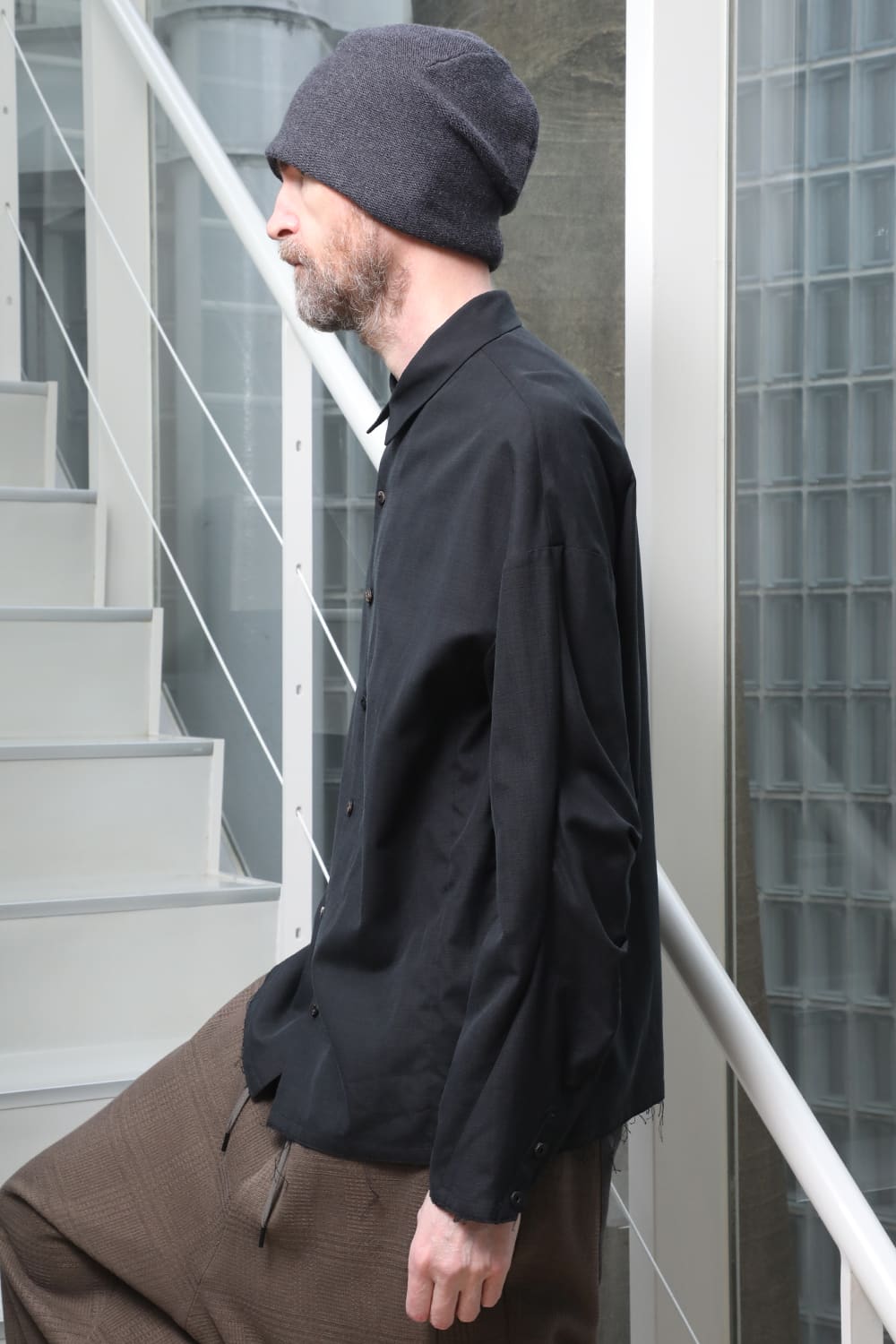 シャツ ルーズフィット サンドブラスト シルク コットン