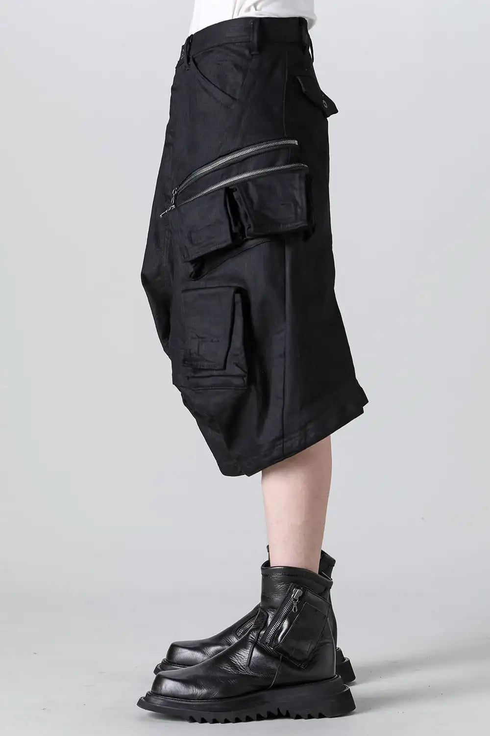 10.5oz Stretch Denim Cargo Short Pants Black