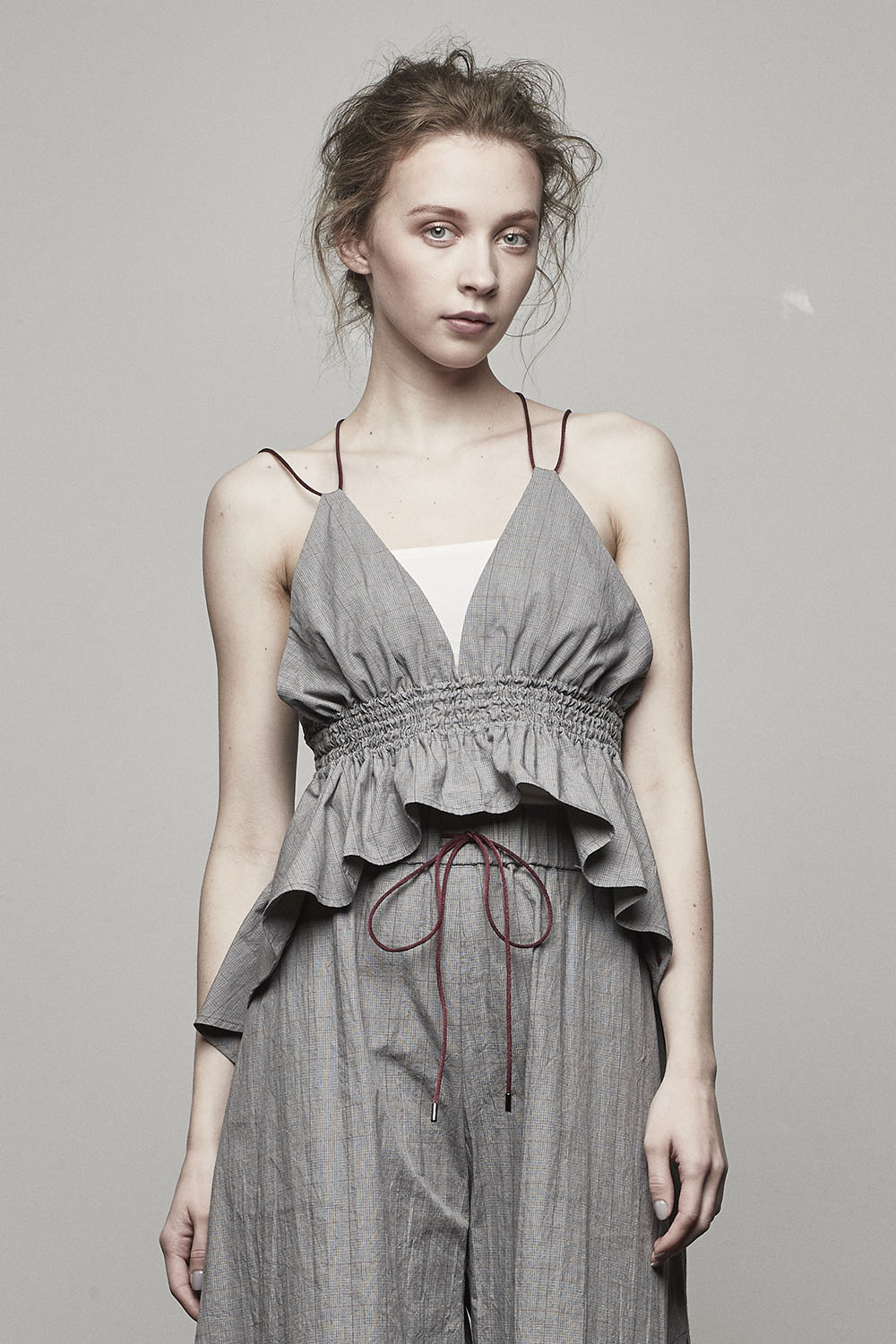 PLAID GATHERED TOP - 17S-DT-02