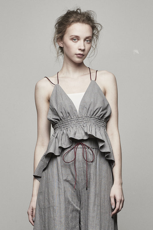 PLAID GATHERED TOP - 17S-DT-02