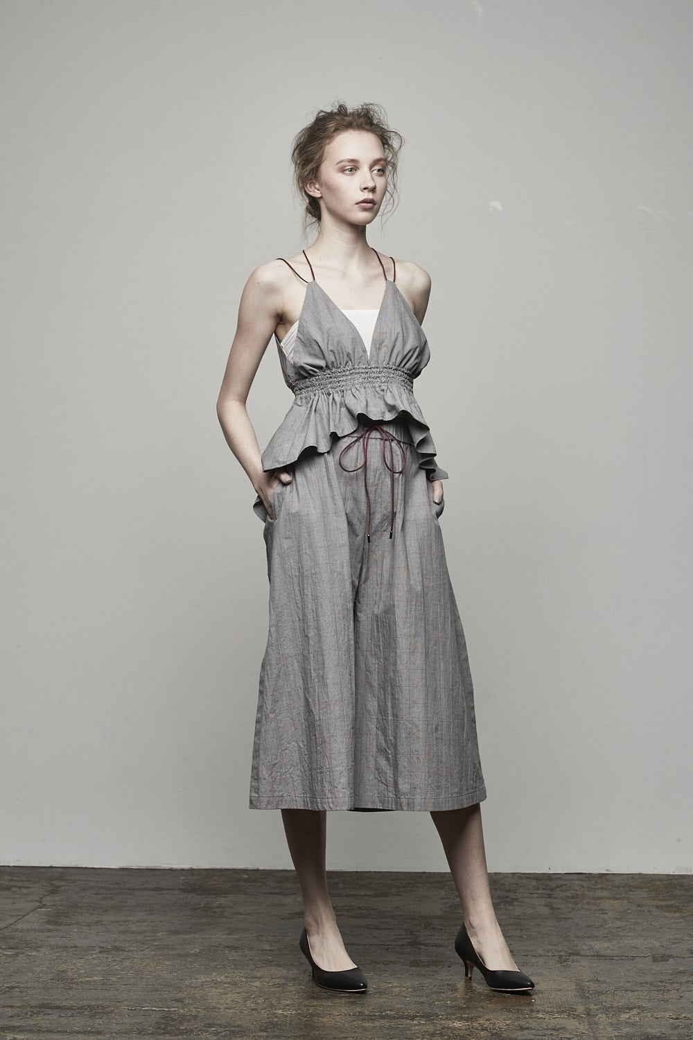 PLAID GATHERED TOP - 17S-DT-02